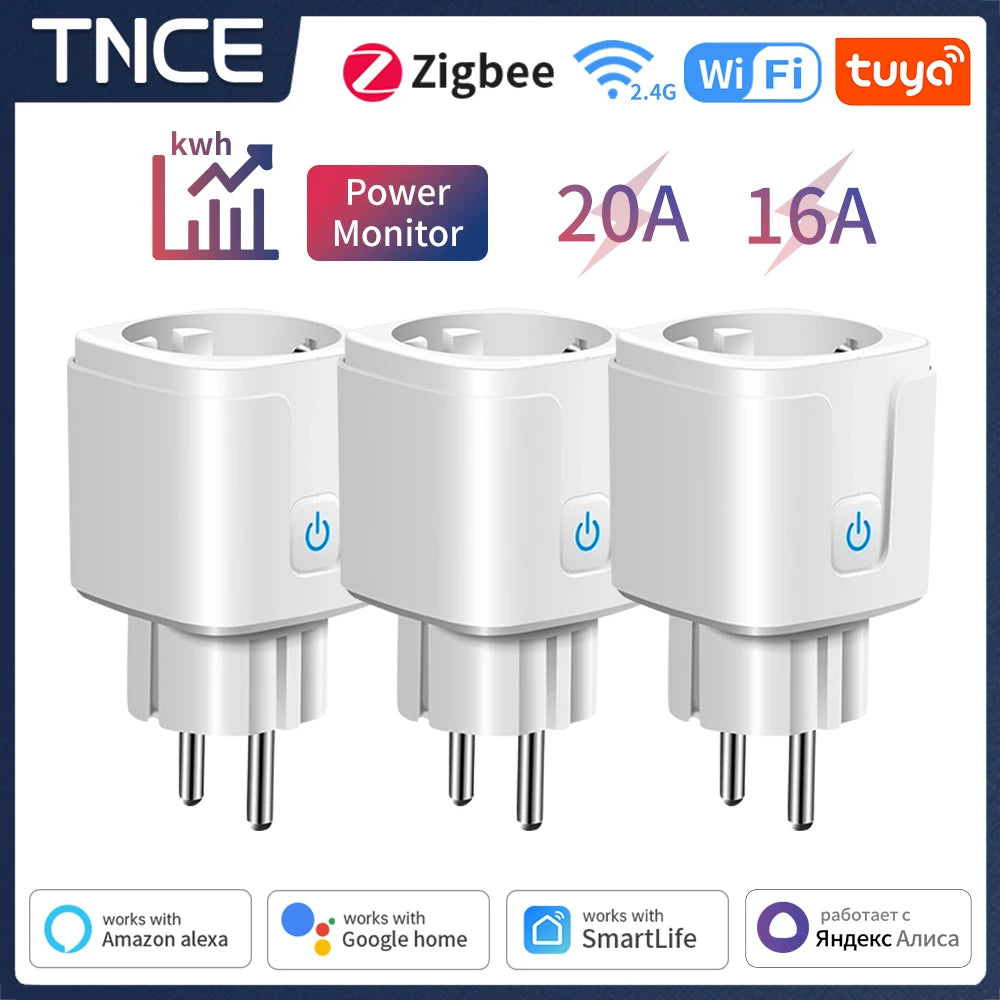 Tuya Wifi/Zigbee Smart Plug 16A/20A EU Smart Socket with Power Monitoring Timing Function Work with Alexa Googlehome